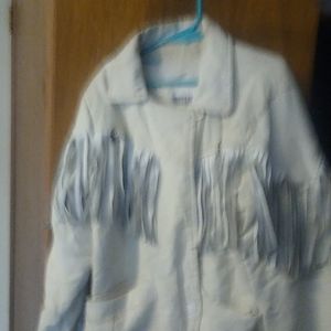 Hey girls medium size polyurethane Fringe white jacket